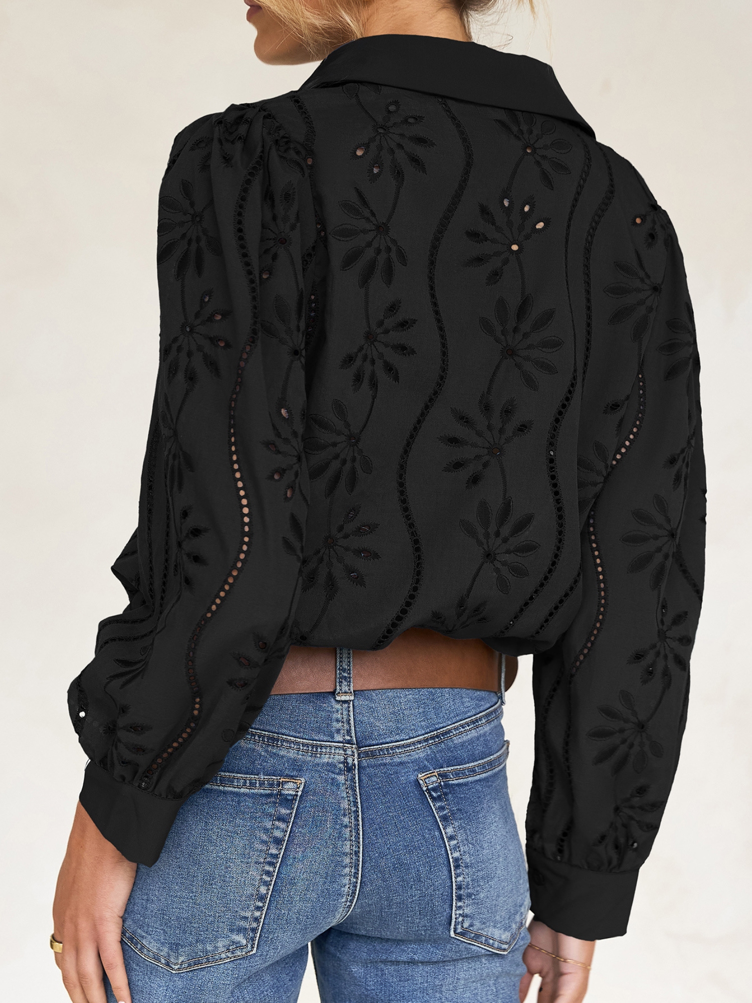Black Embroidered Long Sleeve Shirt