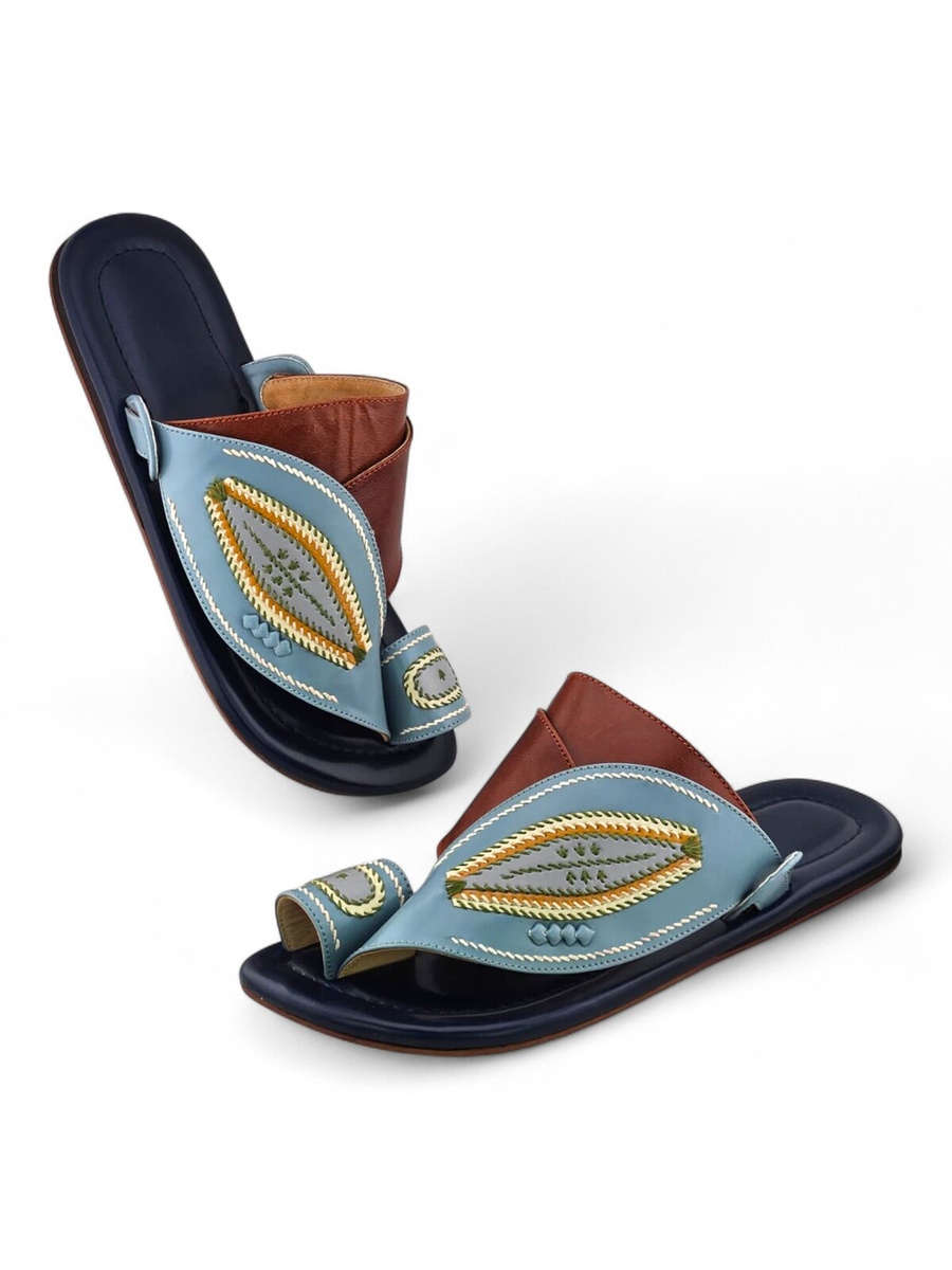 Men Premium Blue Leather Arabic Sandals