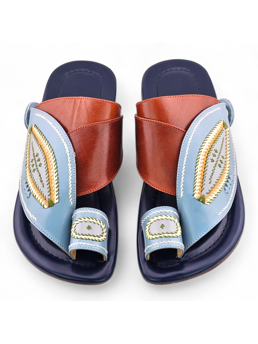 Men Premium Blue Leather Arabic Sandals