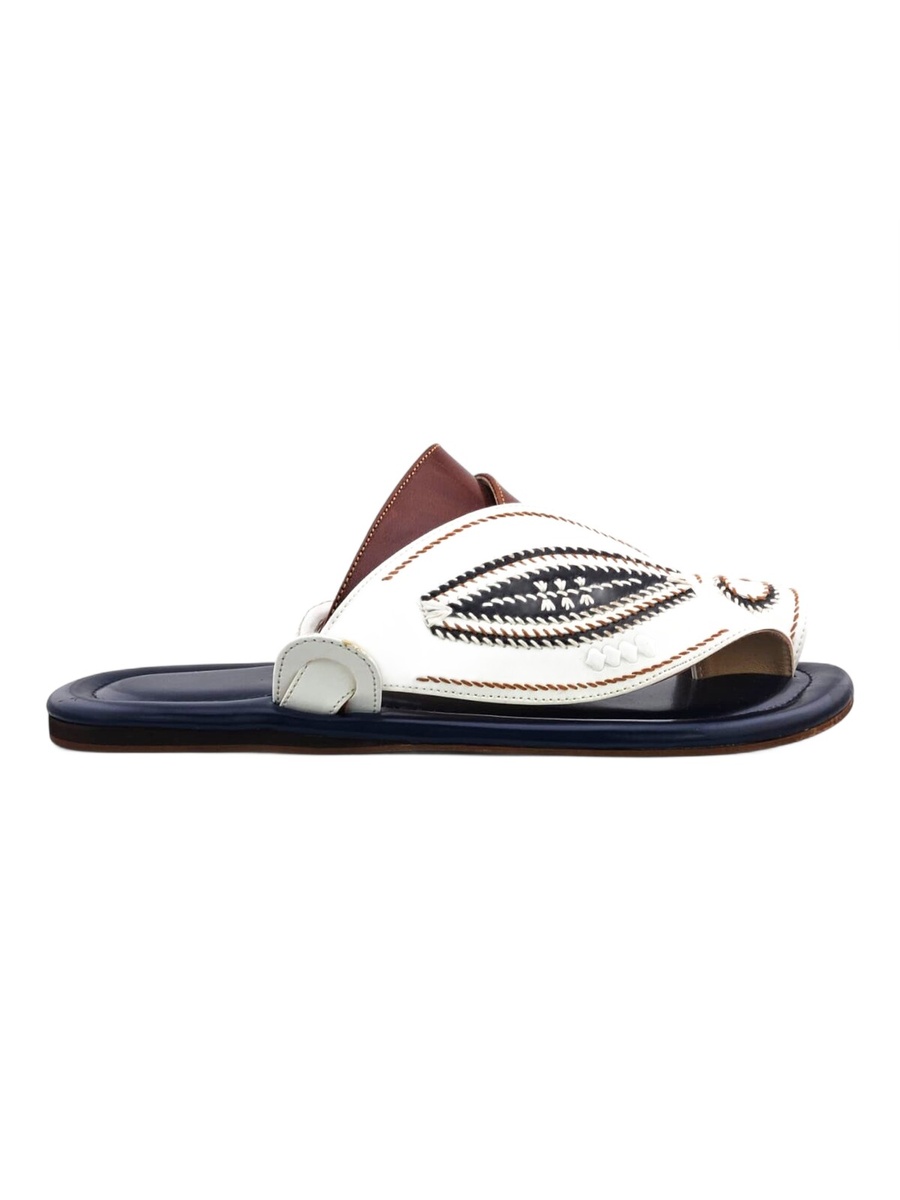 Men White Leather Arabic Sandals - Traditional Footwear