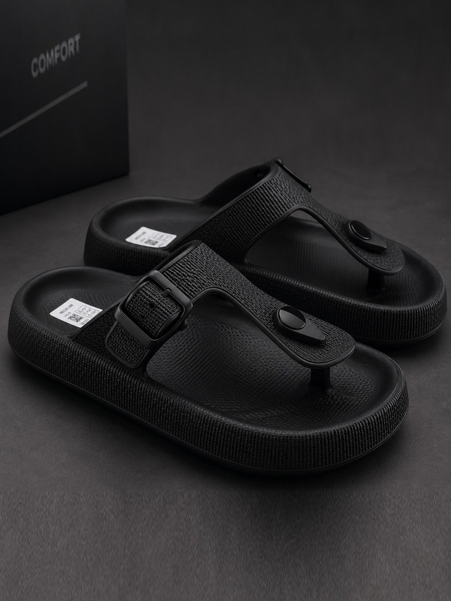 Men Black Comfort Thong Sandals