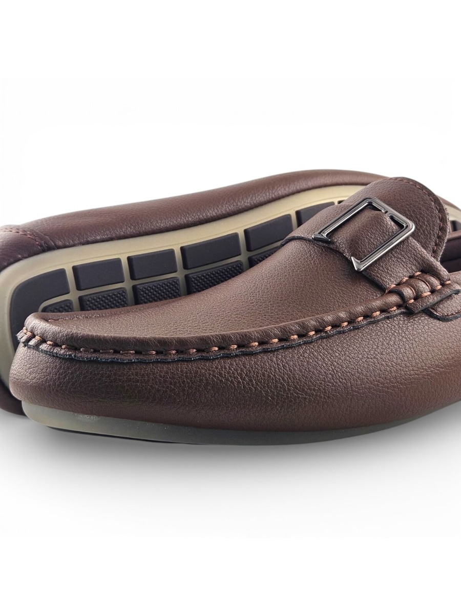 Men Coffee Brown Buckle Loafers - Casual and Comfortable