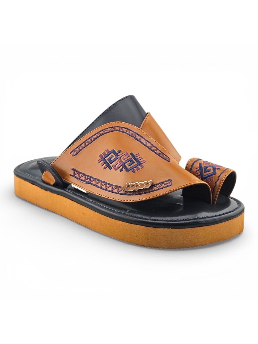 Men Tan Embroidered Arabic Sandals