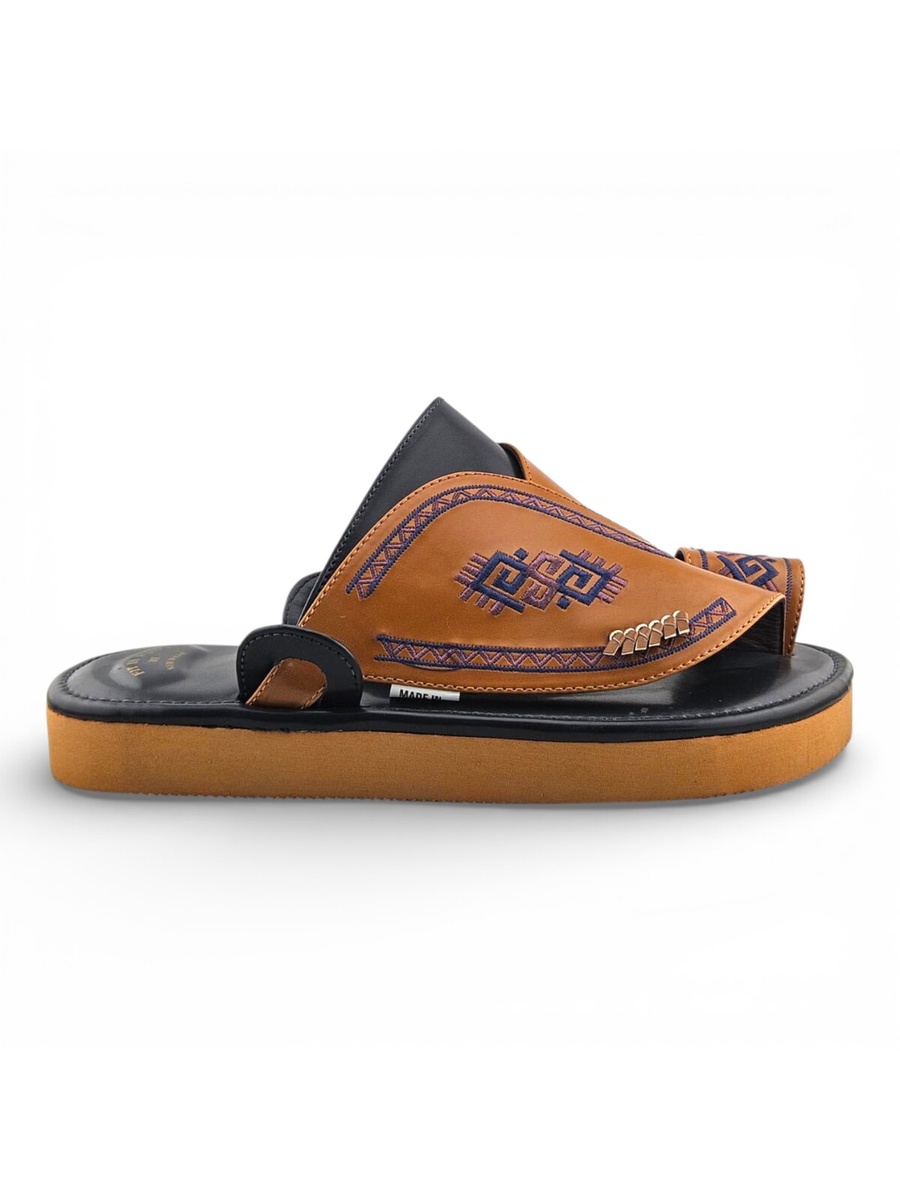 Men Tan Embroidered Arabic Sandals