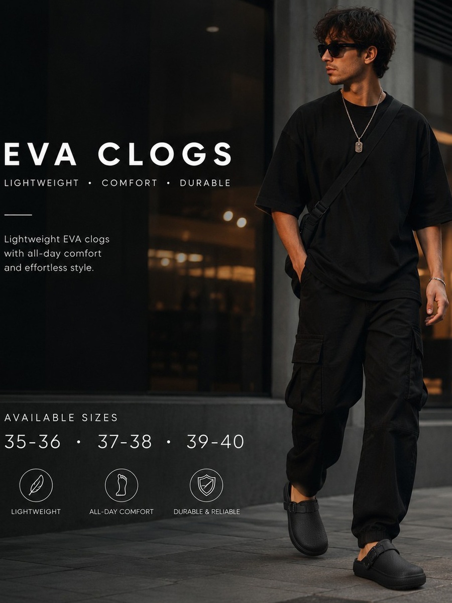 Men Black Eva Comfort Sandals - Lightweight Slip-On Footwear
