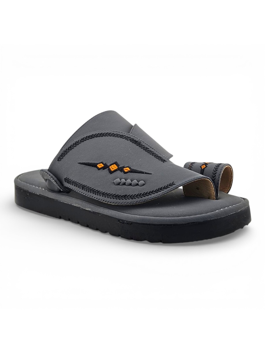 Men Grey Arabic Sandals with Traditional Embroidery
