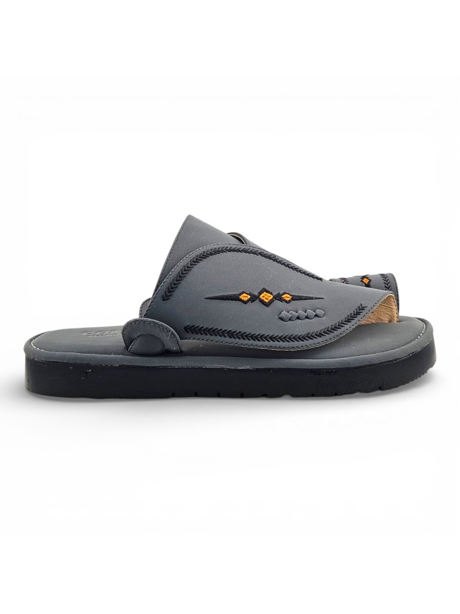Men Grey Arabic Sandals with Traditional Embroidery