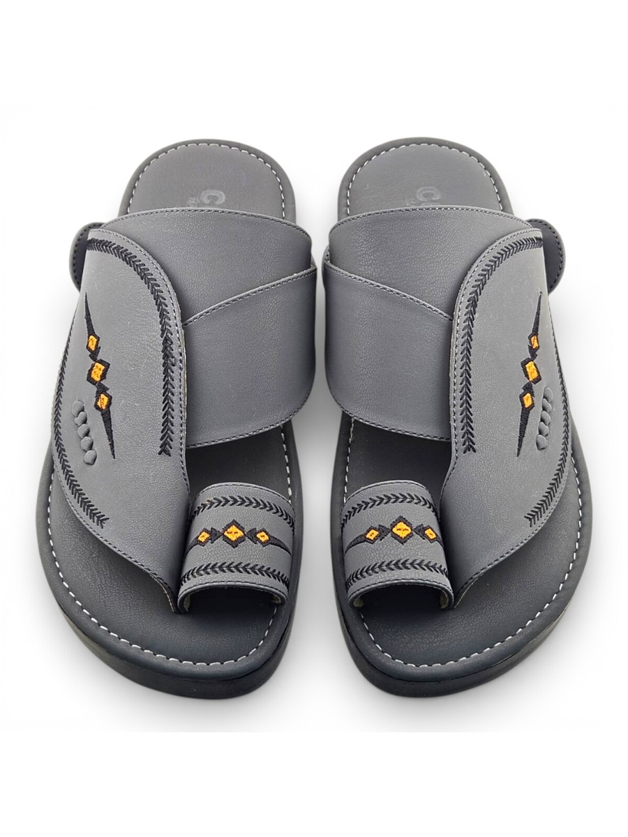 Men Grey Arabic Sandals with Traditional Embroidery