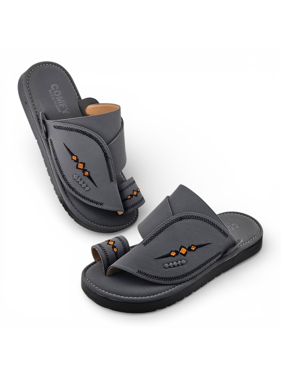 Men Grey Arabic Sandals with Traditional Embroidery
