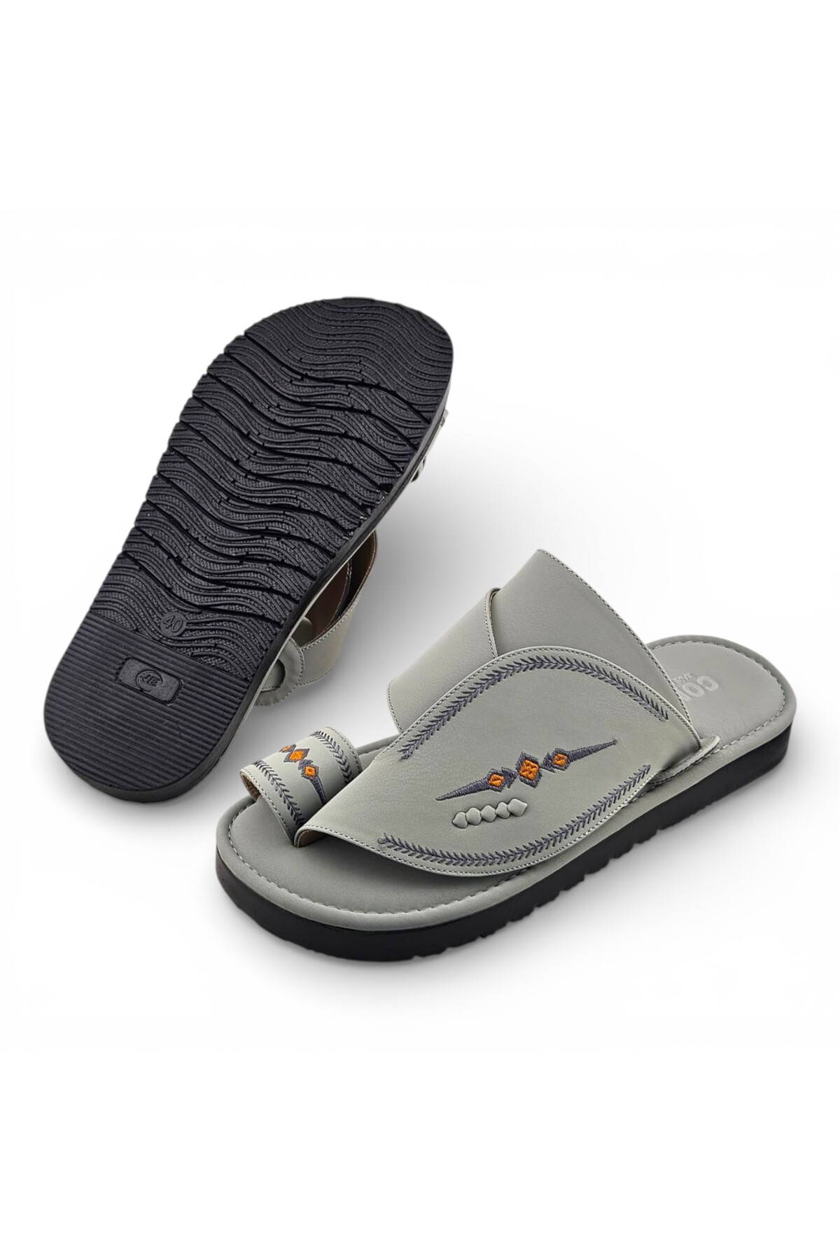 Men Grey Arabic Sandals with Traditional Embroidery