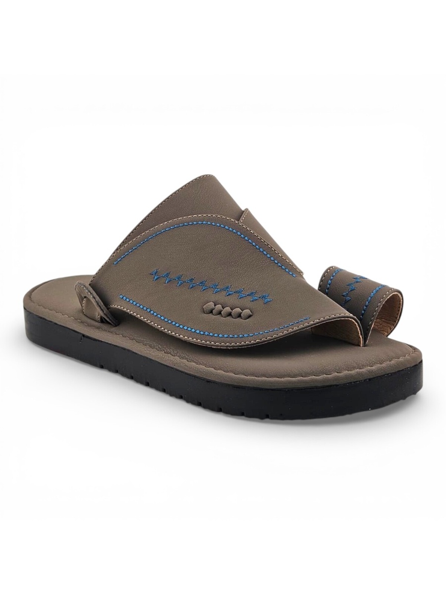 Men Khaki Arabic Sandals with Blue Stitching