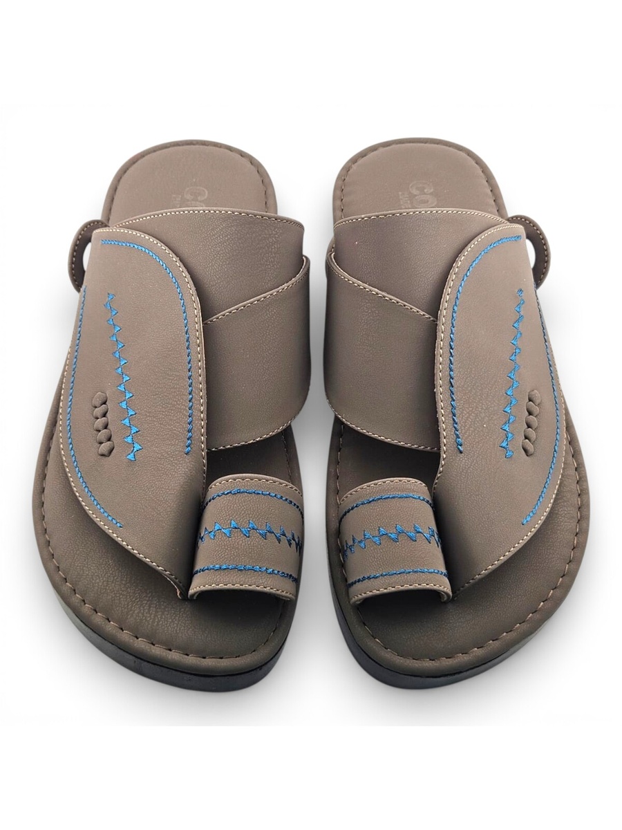 Men Khaki Arabic Sandals with Blue Stitching