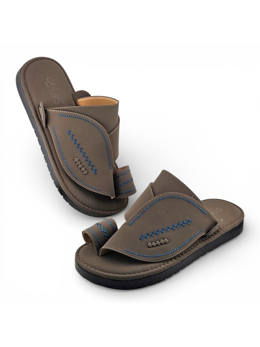 Men Khaki Arabic Sandals with Blue Stitching