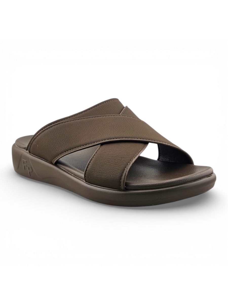 Men Khaki Cross-Strap Comfort Sandals