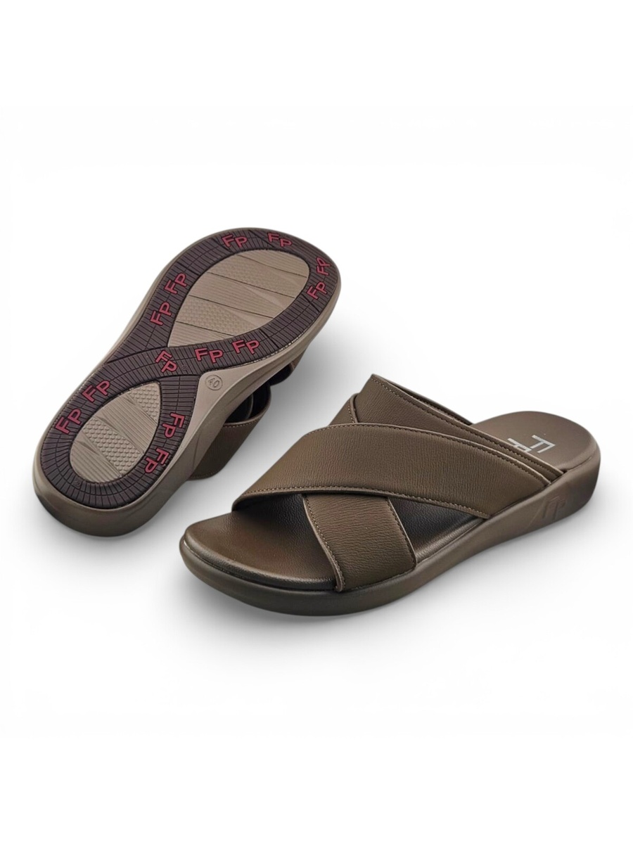 Men Khaki Cross-Strap Comfort Sandals