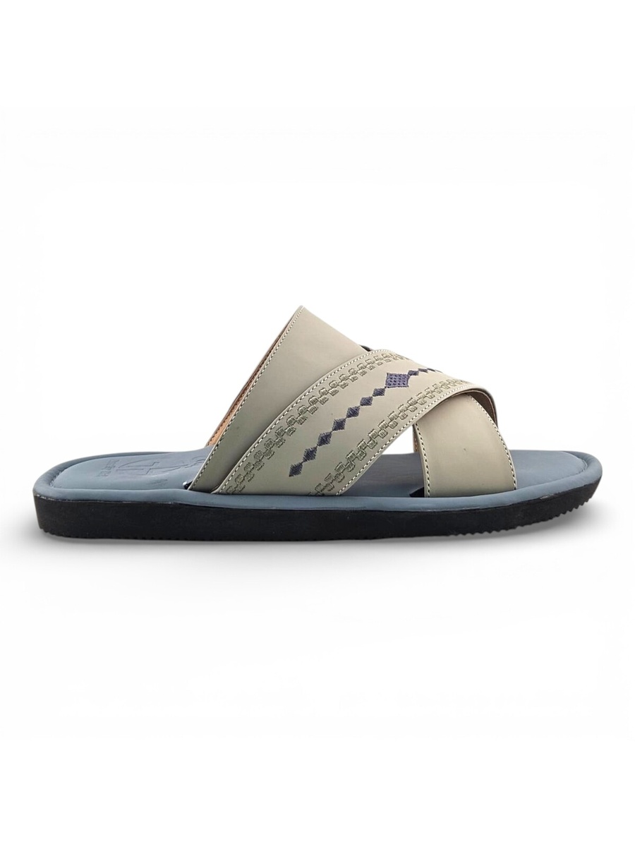 Men Grey Arabic Sandals with Embroidered Strap