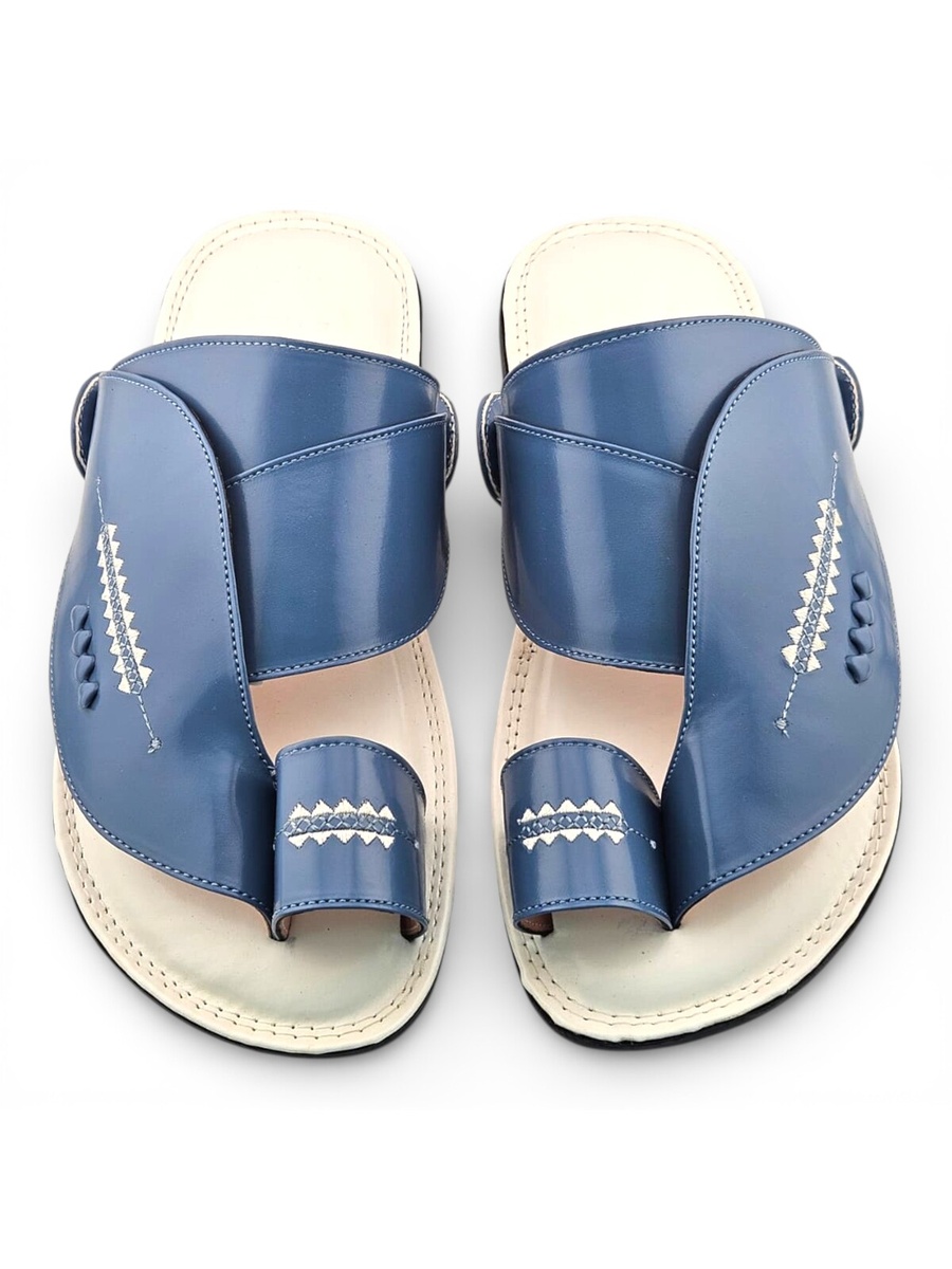 Men Blue Leather Arabic Sandals - Classic Gulf Style