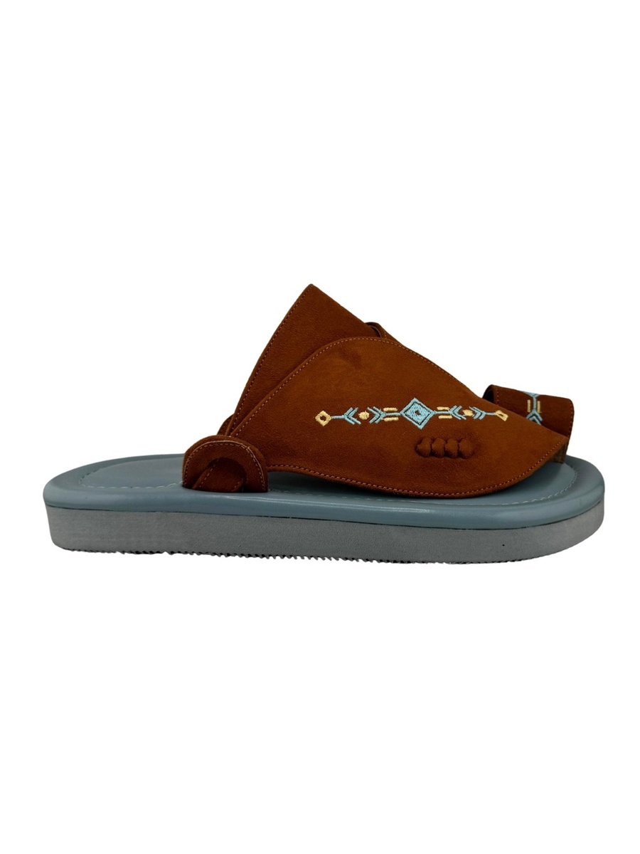 Men Arabic Sandals with Light Blue Sole and Embroidered Design