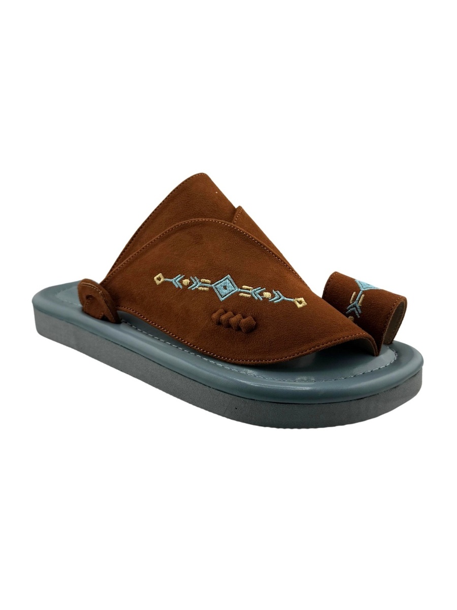 Men Arabic Sandals with Light Blue Sole and Embroidered Design