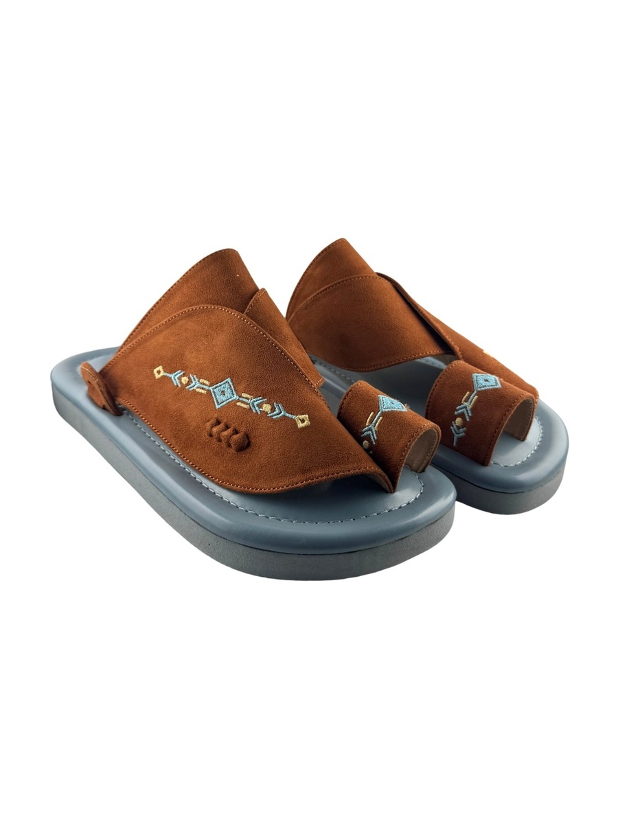 Men Arabic Sandals with Light Blue Sole and Embroidered Design