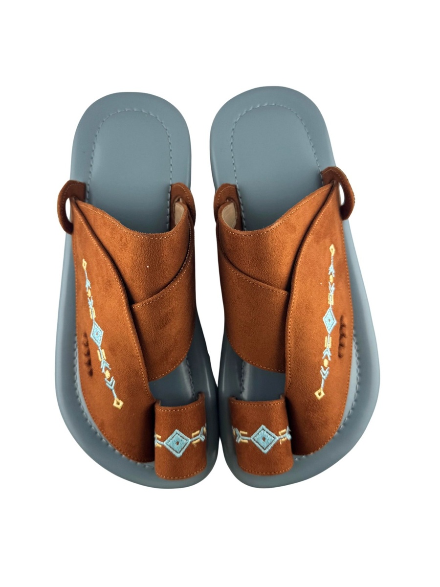 Men Arabic Sandals with Light Blue Sole and Embroidered Design