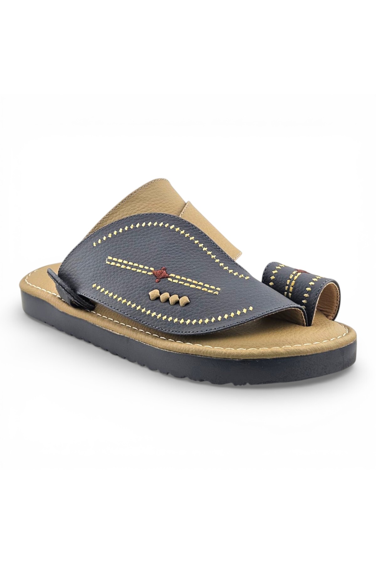 Men Grey Embellished Leather Sandals