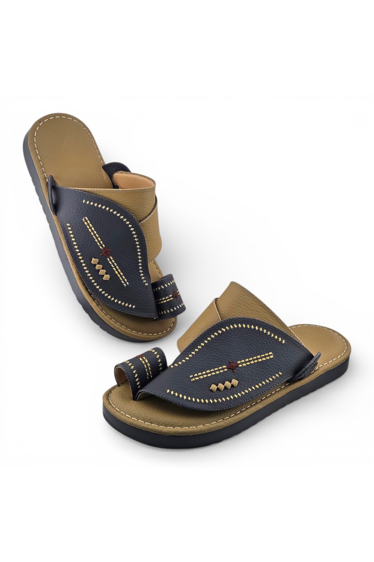 Men Grey Embellished Leather Sandals