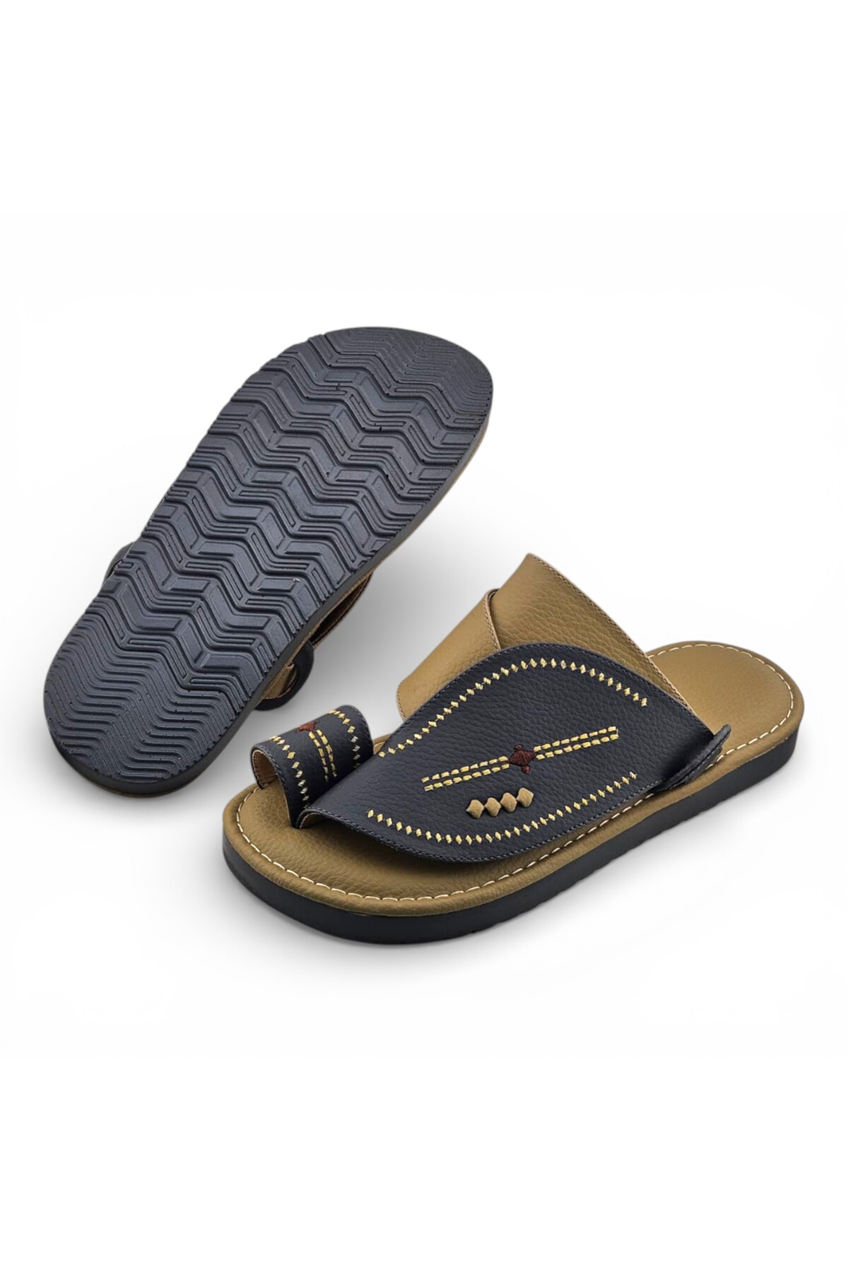 Men Grey Embellished Leather Sandals