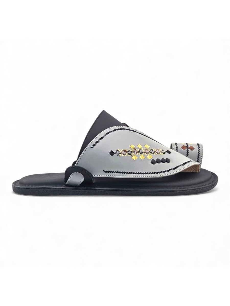 Men Grey Arabic Sandals with Traditional Embroidery