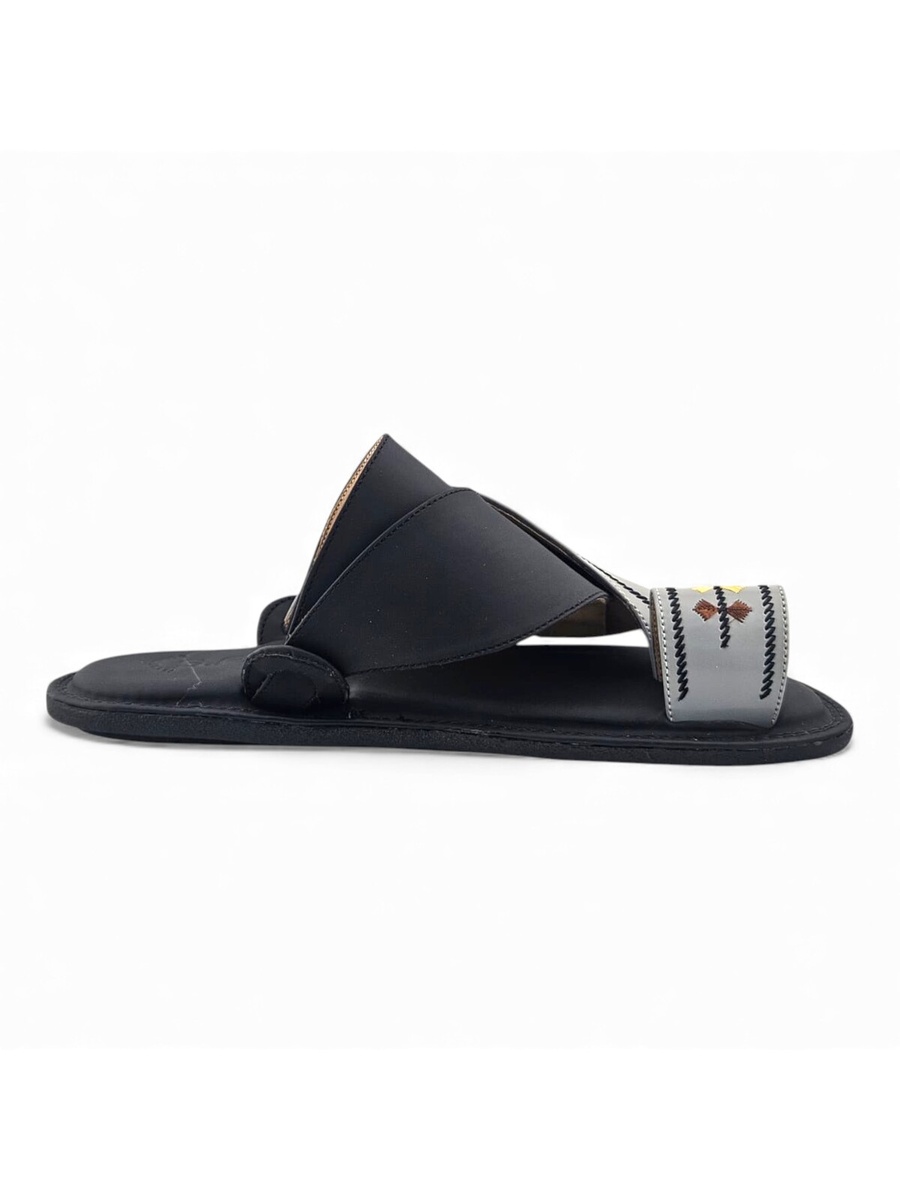 Men Grey Arabic Sandals with Traditional Embroidery