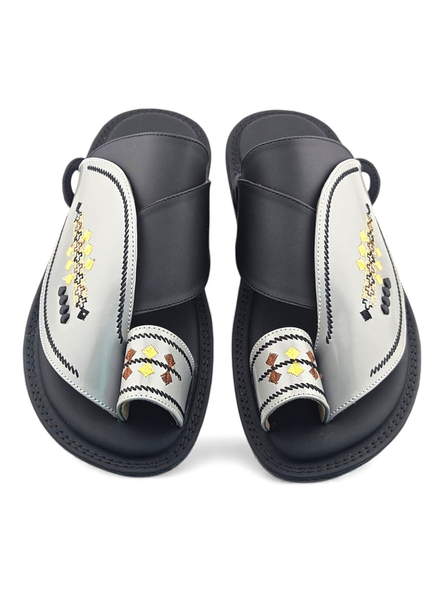 Men Grey Arabic Sandals with Traditional Embroidery