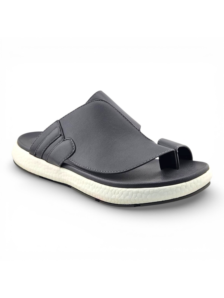 Men Grey Casual Slip-On Sandals with Toe Loop