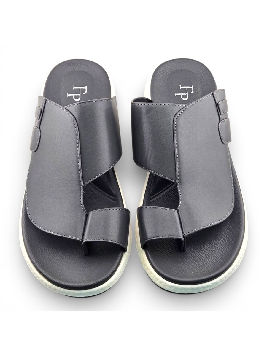 Men Grey Casual Slip-On Sandals with Toe Loop
