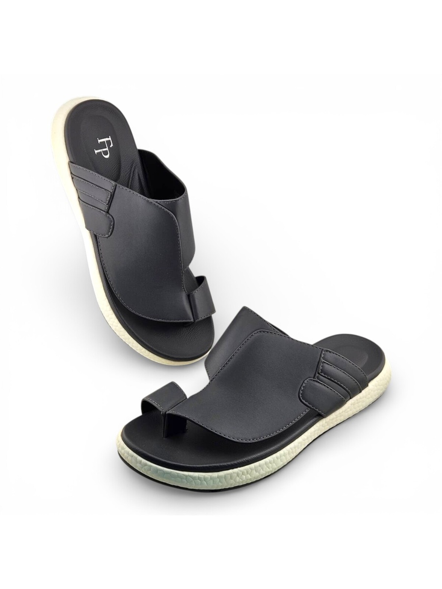 Men Grey Casual Slip-On Sandals with Toe Loop