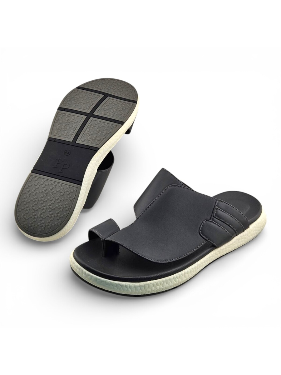 Men Grey Casual Slip-On Sandals with Toe Loop