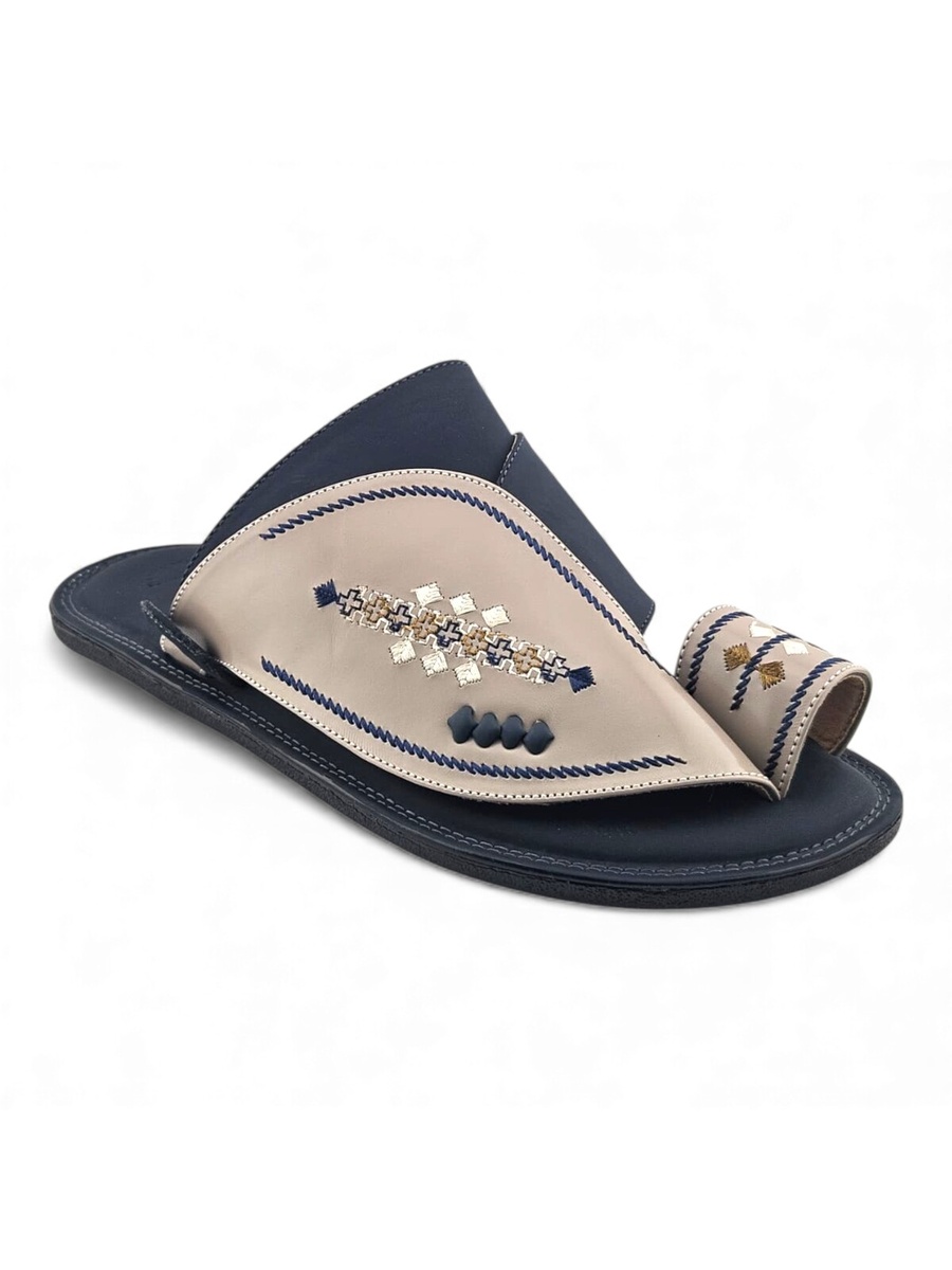 Men Silver and Navy Arabic Sandals - Traditional Footwear