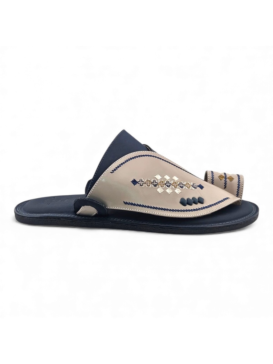Men Silver and Navy Arabic Sandals - Traditional Footwear