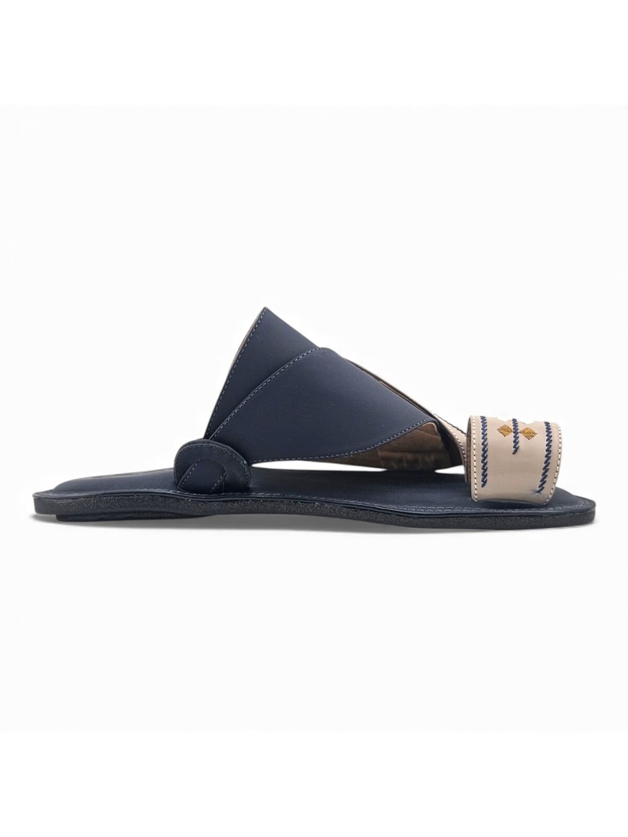 Men Silver and Navy Arabic Sandals - Traditional Footwear