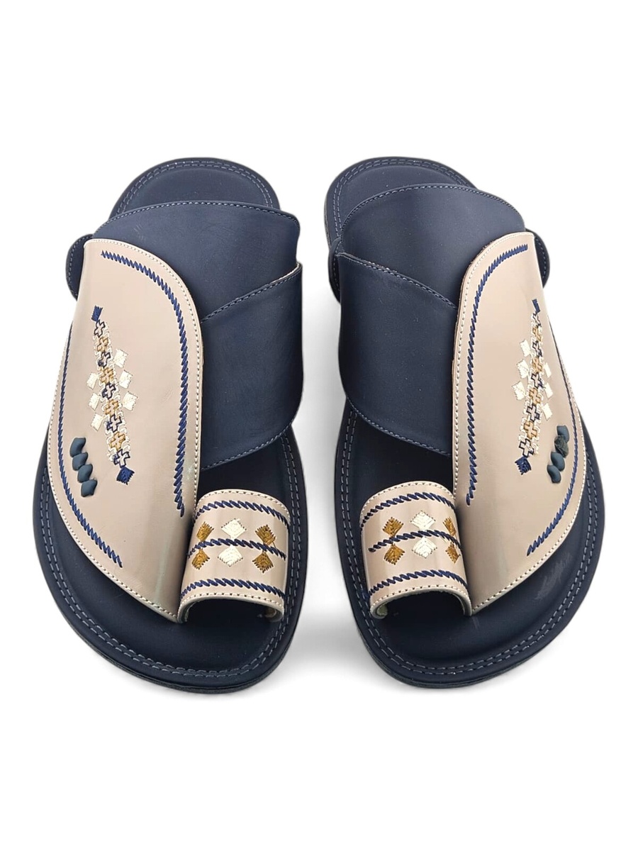 Men Silver and Navy Arabic Sandals - Traditional Footwear