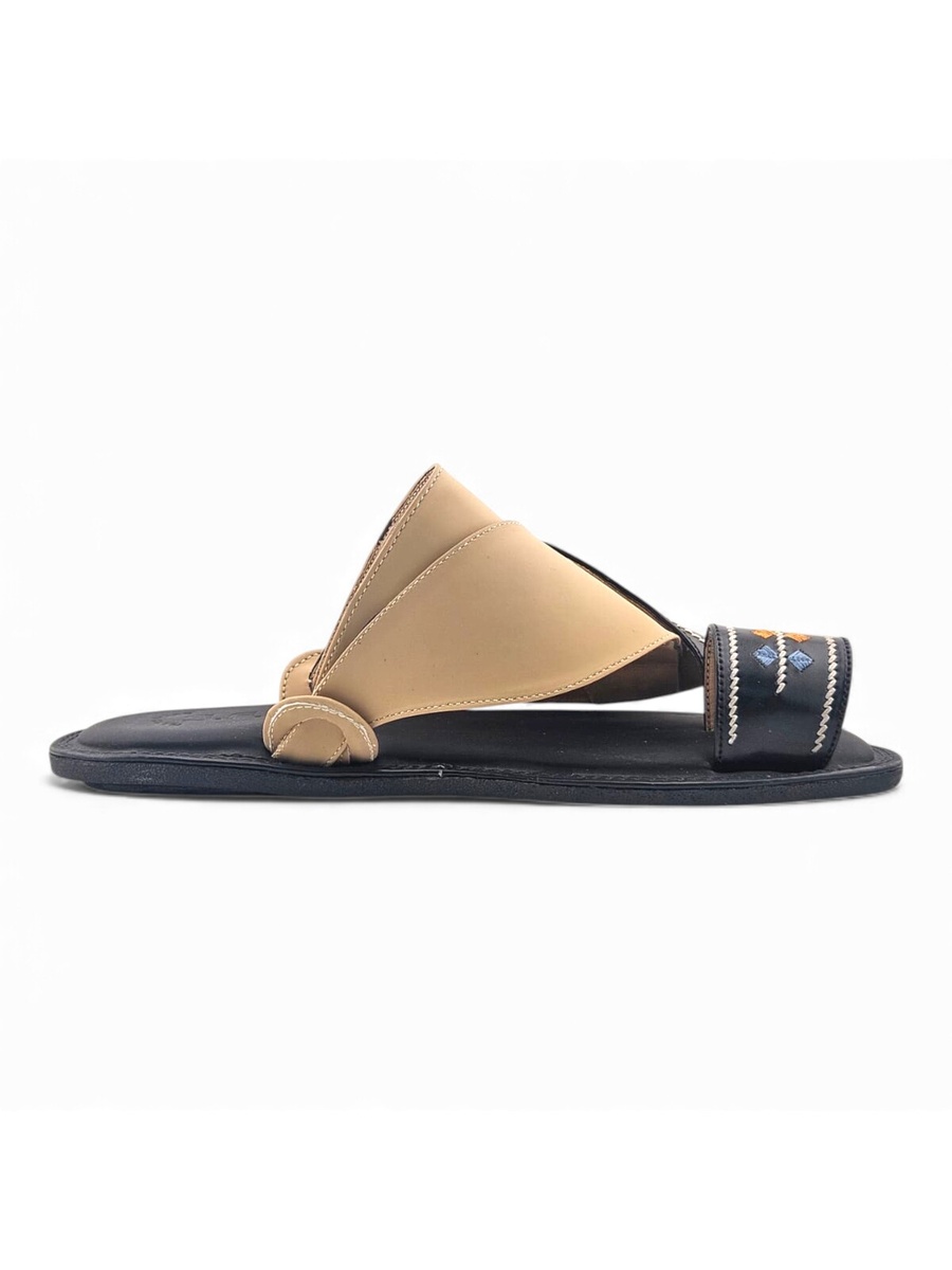 Men Black Leather Arabic Sandals With Embroidery