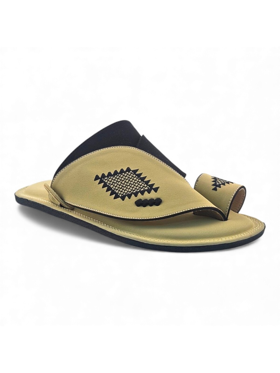 Men Cream Arabic Sandals with Embroidered Design