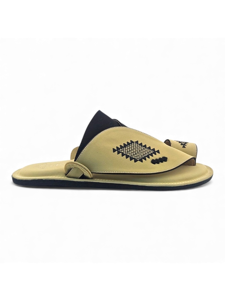 Men Cream Arabic Sandals with Embroidered Design