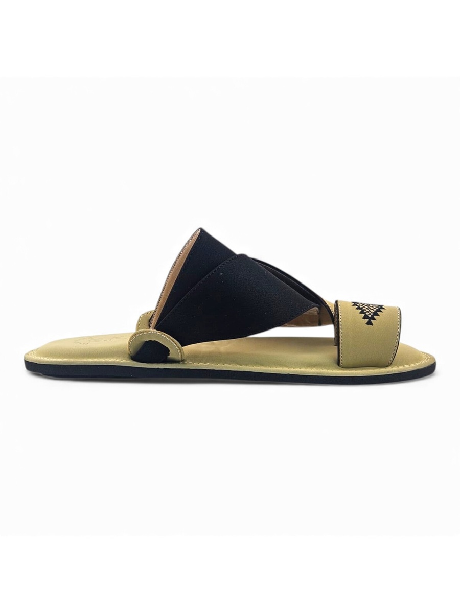 Men Cream Arabic Sandals with Embroidered Design
