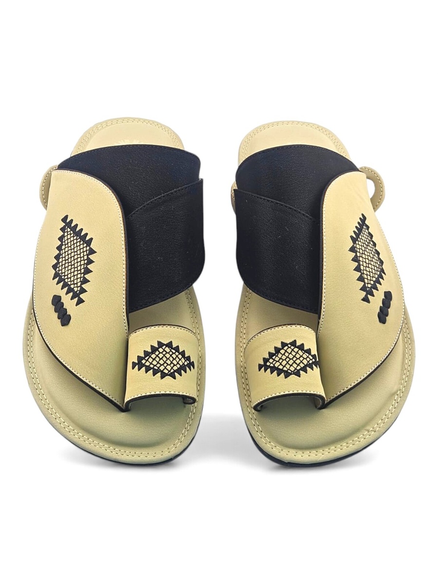 Men Cream Arabic Sandals with Embroidered Design