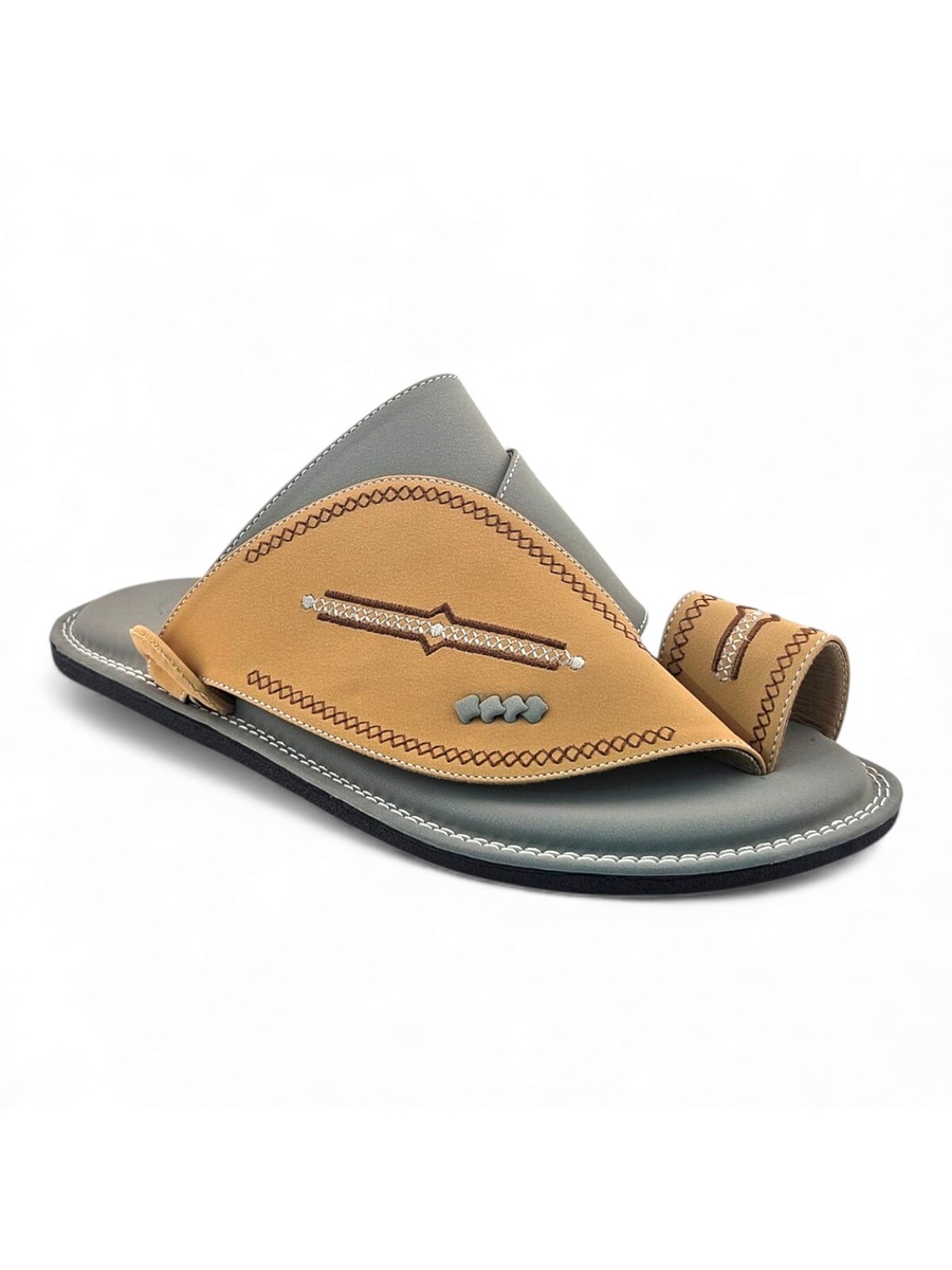 Men Beige Arabic Leather Sandals - Traditional Emirati Style