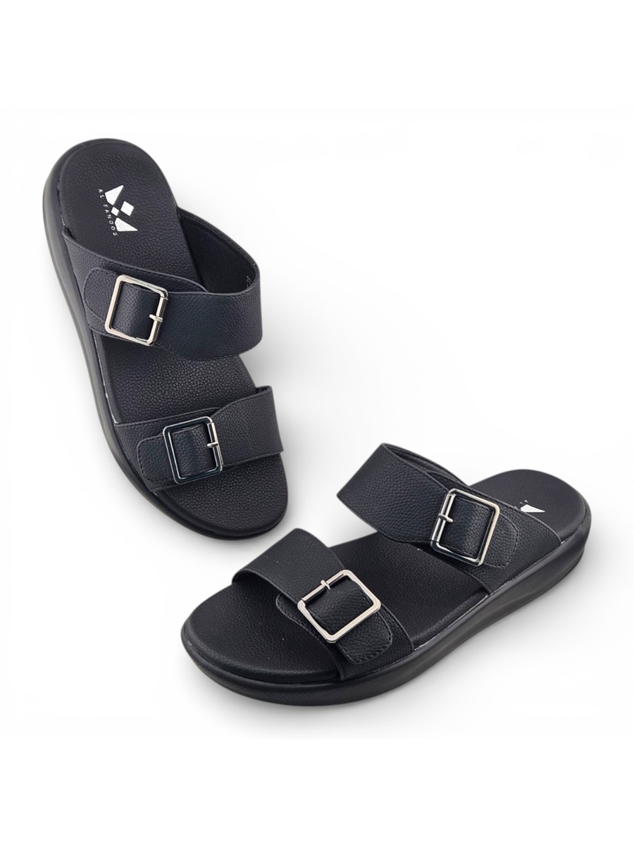 Men Black Buckle Strap Casual Sandals