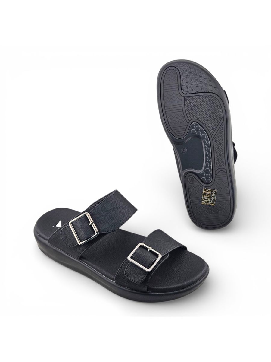 Men Black Buckle Strap Casual Sandals