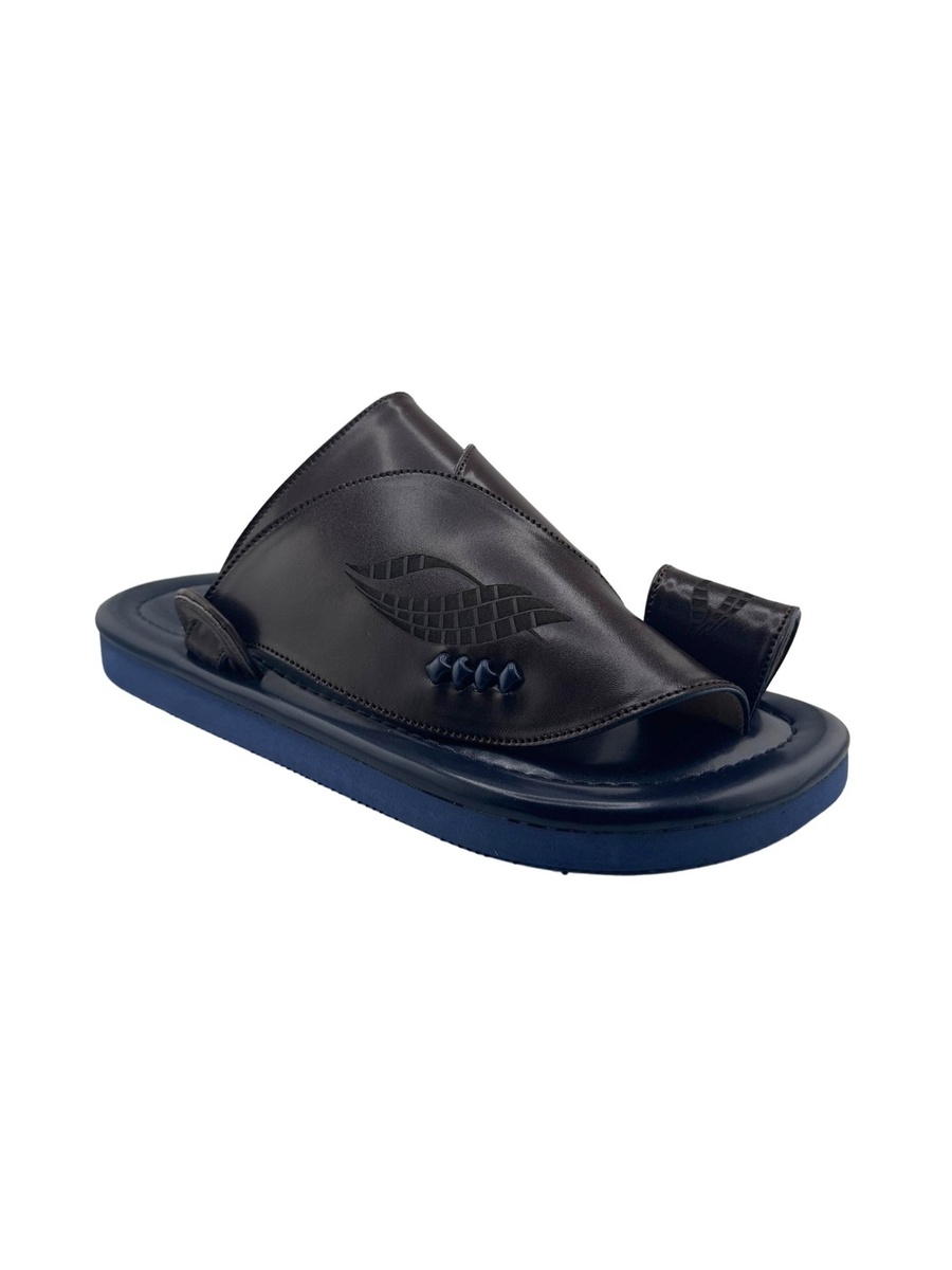 Men Brown Arabic Leather Sandals with Blue Sole