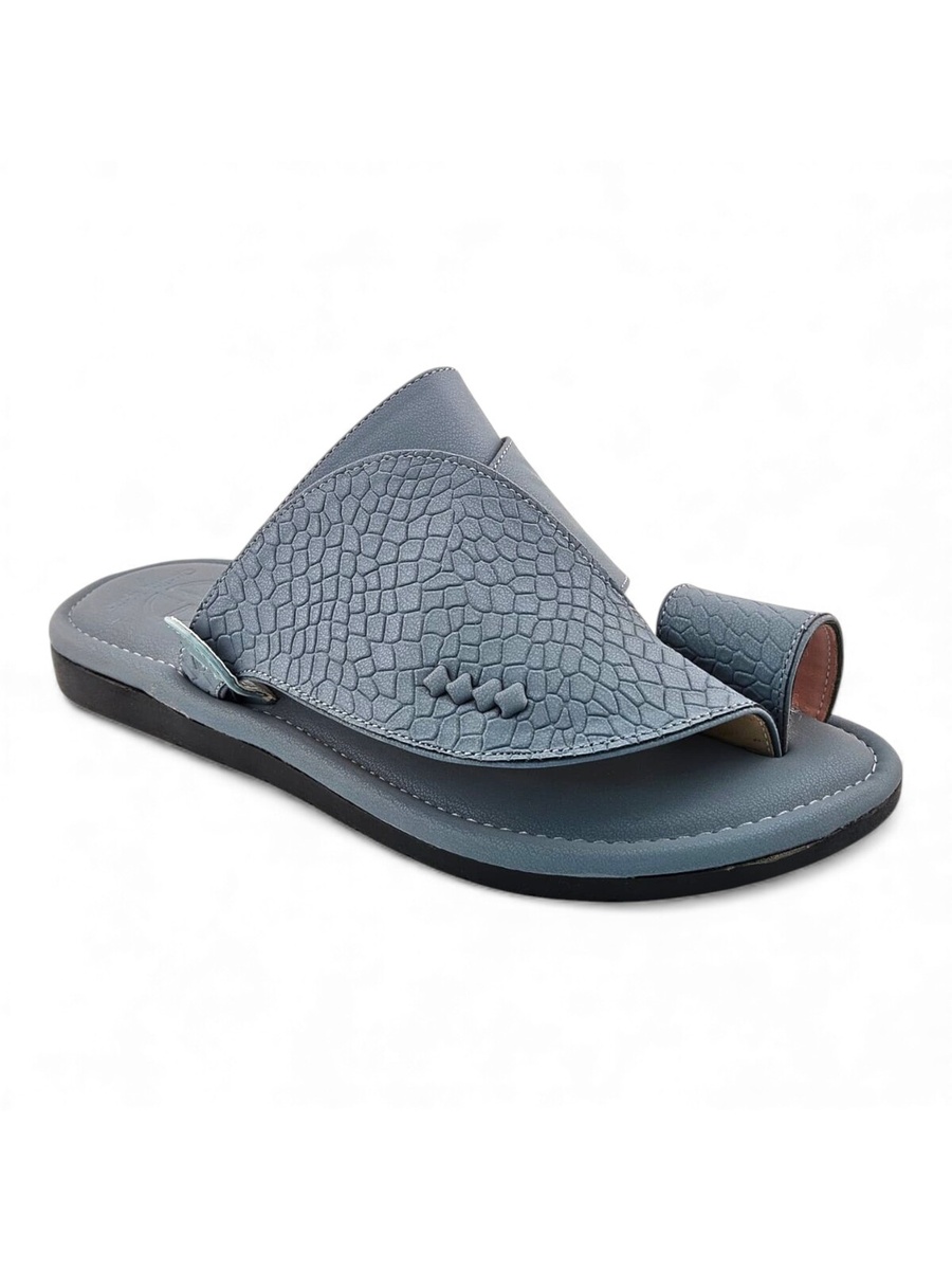 Men Dark Blue Embossed Leather Arabic Sandals