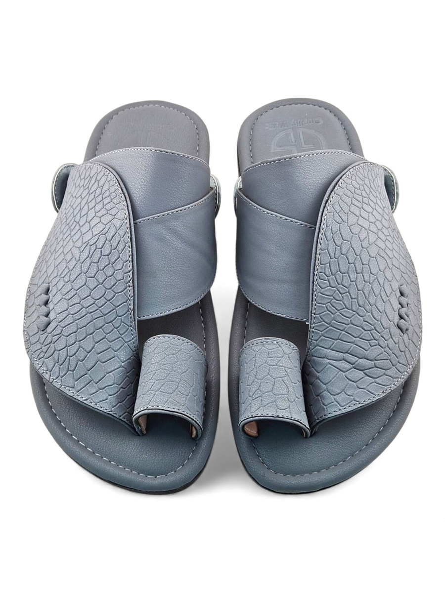 Men Dark Blue Embossed Leather Arabic Sandals